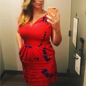 Red and Navy Print Elizabeth McKay Summery Mini Dress Sz 6